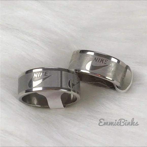 Nike | Jewelry | Nwt Nike Swoosh Etched Stainless Steel Band Ring